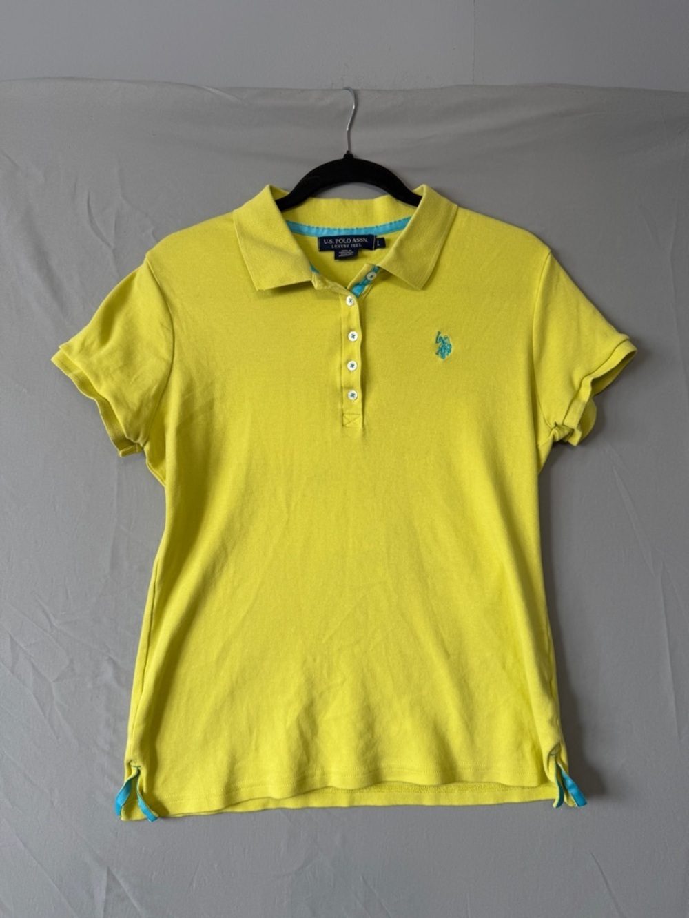 US Polo Assn. Womens Preppy Polo Tee L Lime Luxury Feel Cotton Short Sleeve Golf